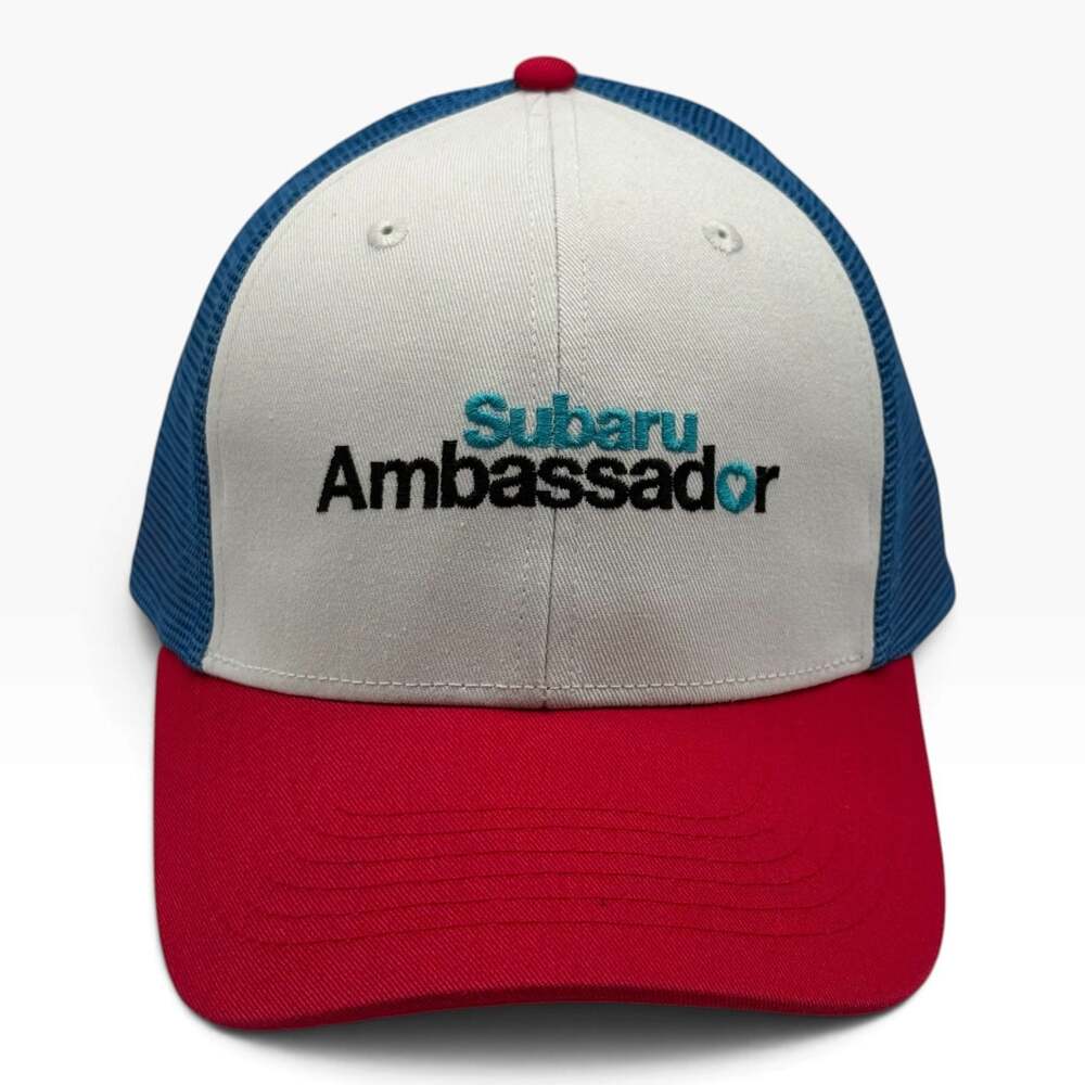 Subaru Ambassador Trucker Hat Red White Blue Mesh Snapback Cap OSFM